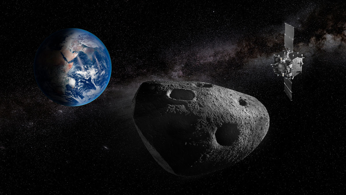 Illustration de la mission Ramsès qui partira en 2028 vers sa cible, l’astéroïde Apophis. © ESA-Science Office  