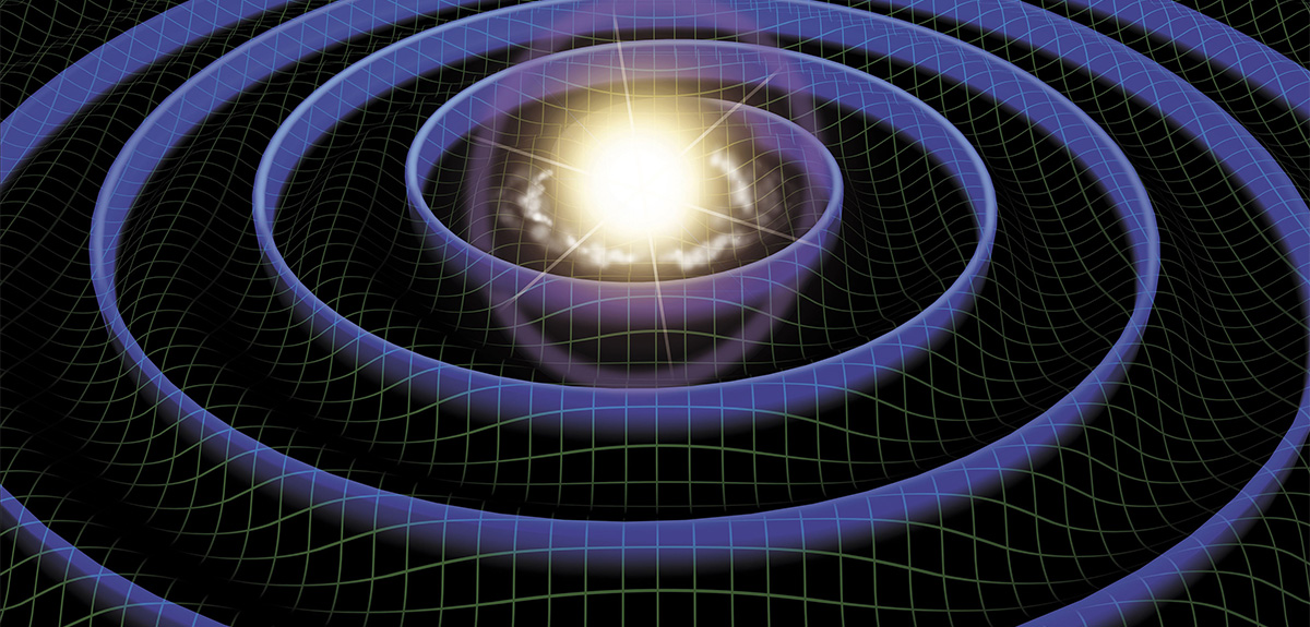 Vue d’artiste montrant des ondes gravitationnelles