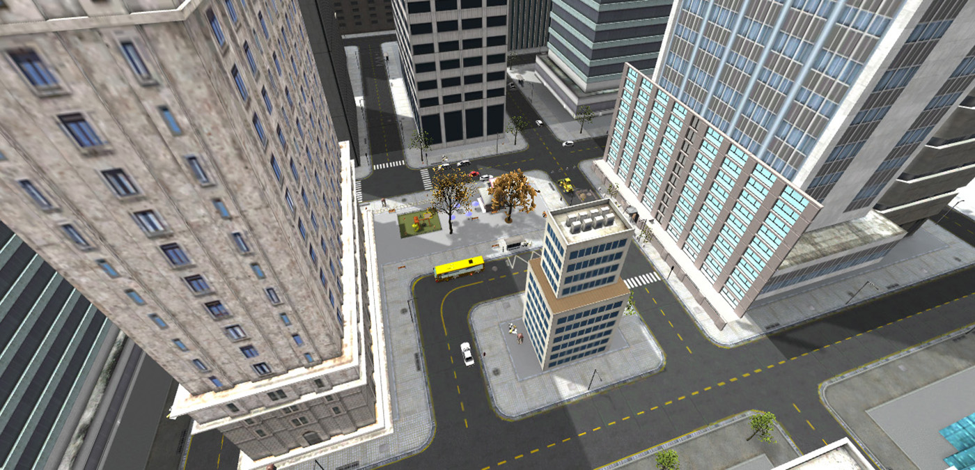 Vue virtuelle depuis le haut d'un immeuble.