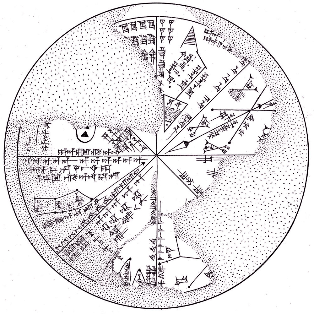 Dessin du « planisphère » de Ninive, vers 650 av. J.-C., British Museum