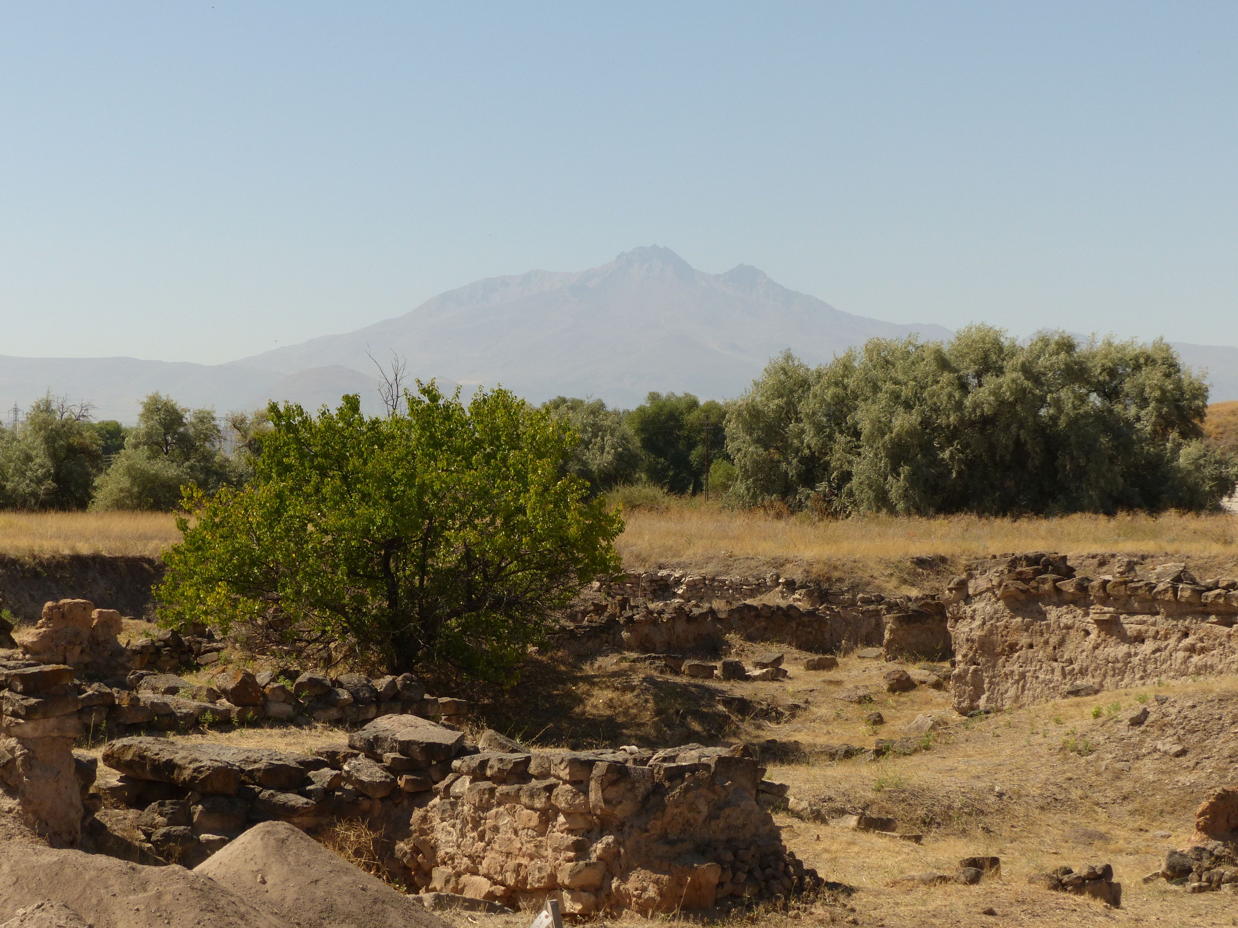 Les ruines de Kültepe dominées par le Mont Erciyes. Photo C. Michel.