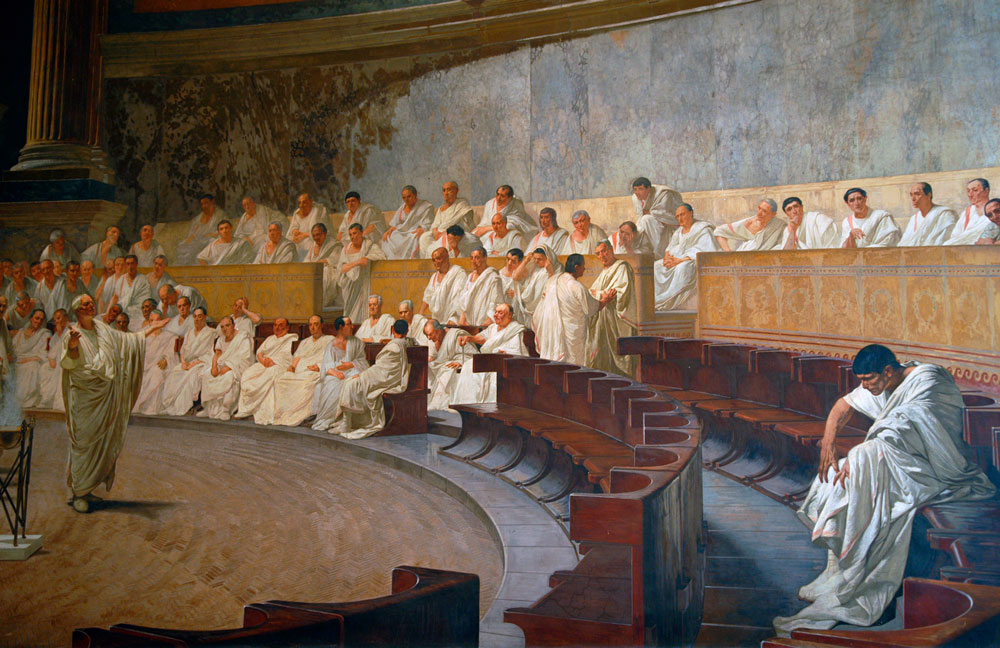Fresque « Cicéron dénonce Catilina devant le Sénat »