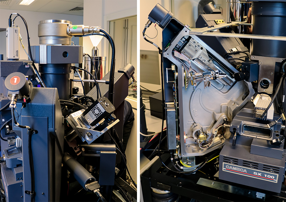 À gauche, un spectromètre WDS classique de type « Johannsson ». À droite, le spectromètre WDS à zone de Fresnel utilisé par le service Camparis dans le cadre du projet ANR SQLX. 