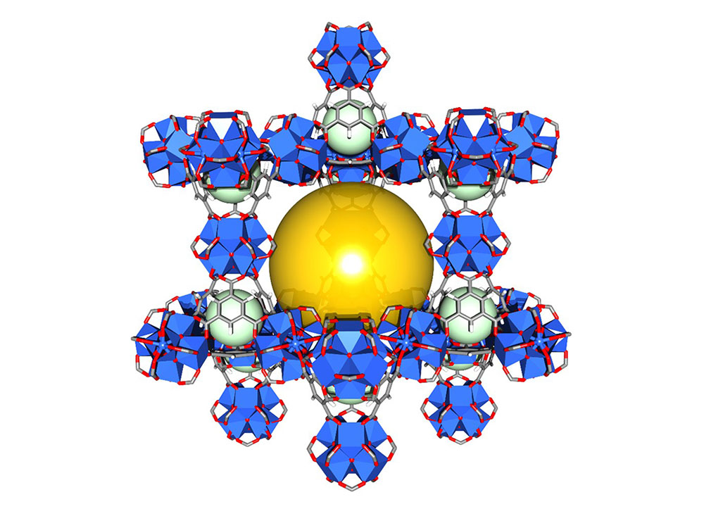 Structure du MOF-808, l'un des solides hybrides poreux utilisé dans le projet. 