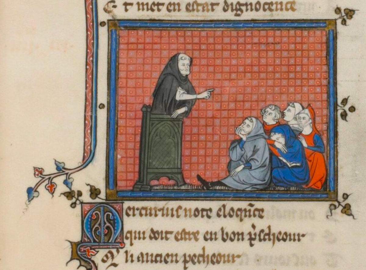 Prédicateur (1325). « Ovide moralisé », par Chrétien Legouais, bibliothèque municipale de Rouen, Ms. O 4, f. 67r 