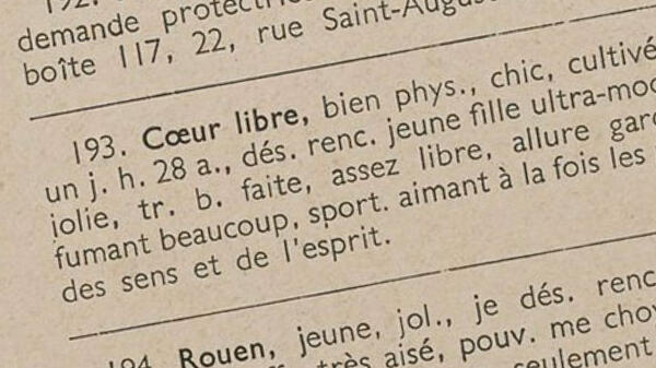 Page des petites annonces du journal «Séduction» n°4, 25/11/1933 