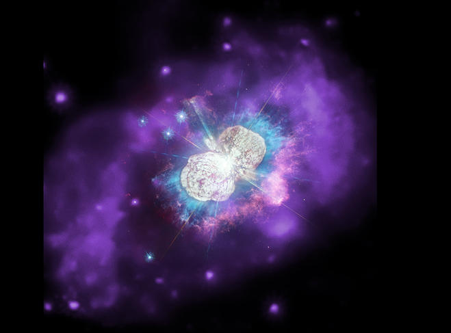 ©Nasa / CXC (rayonnement X par Chandra) ; Nasa / STScI (rayonnement ultraviolet / optique par Hubble) ; image composée Nasa / ESA / N. Smith (University of Arizona), J. Morse (BoldlyGo Institute) and A. Pagan