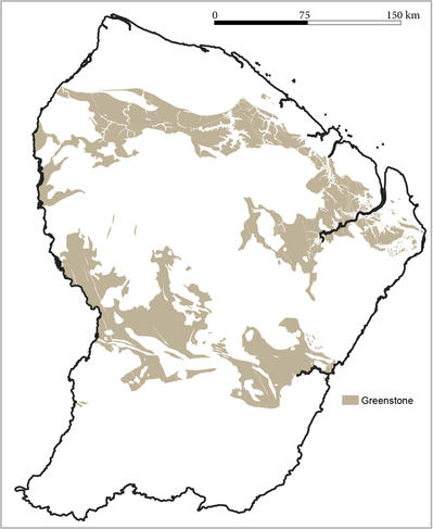 Carte de la fameuse formation greenstone, propice à la présence de filons aurifères.