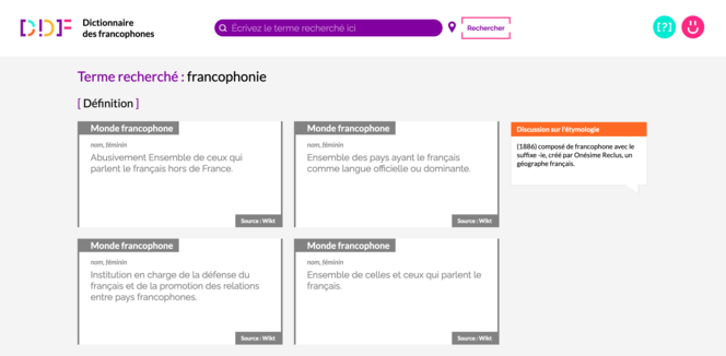 ©CC BY-SA 3.0. Dictionnaire des francophones, Ministère de la culture (Délégation générale à la langue française et aux langues de France, DGLFLF) / Université Jean Moulin Lyon 3 (Institut interna-tional pour la Francophonie, 2IF)