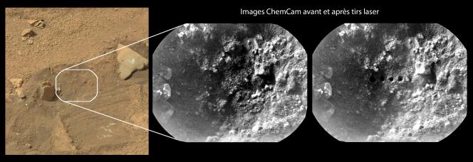 Images du sol martien prises avant et après les tirs laser de l’instrument ChemCam