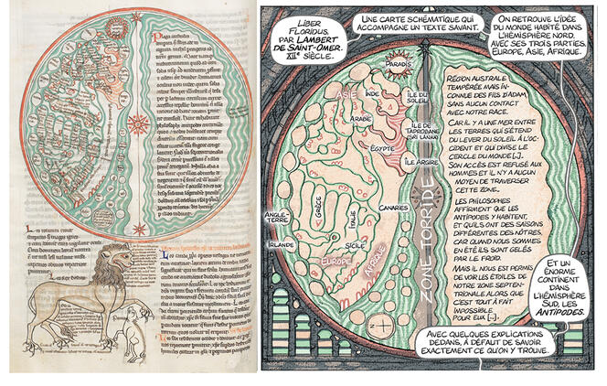 ©Bnf, Manuscrits, Latin 8865, fol 62v; © J. Leveugle, E. Vagnon / Futuropolis / Bnf Editions 2024
