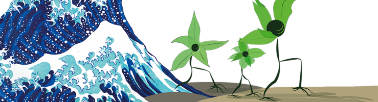 « Les plantes sortent de l’eau », Catherine Berger (IPHC, CNRS) d’après « La grande vague de Kanagawa » d’Hokusai (1830)