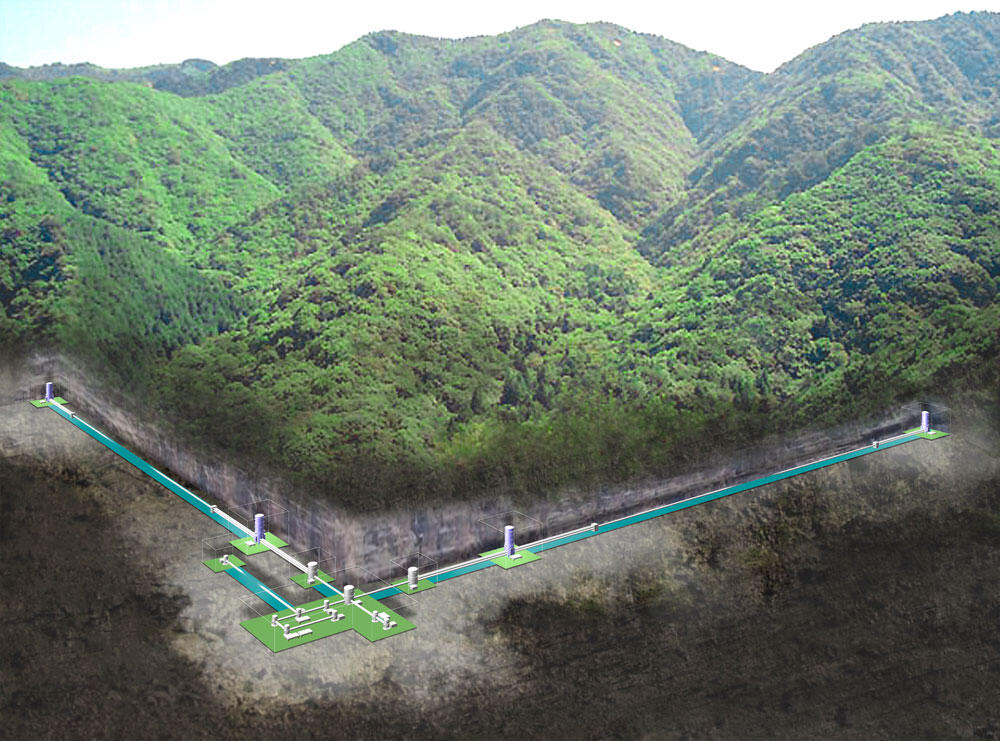 Illustration du détecteur de ondes gravitationnelles souterrain KAGRA au Japon