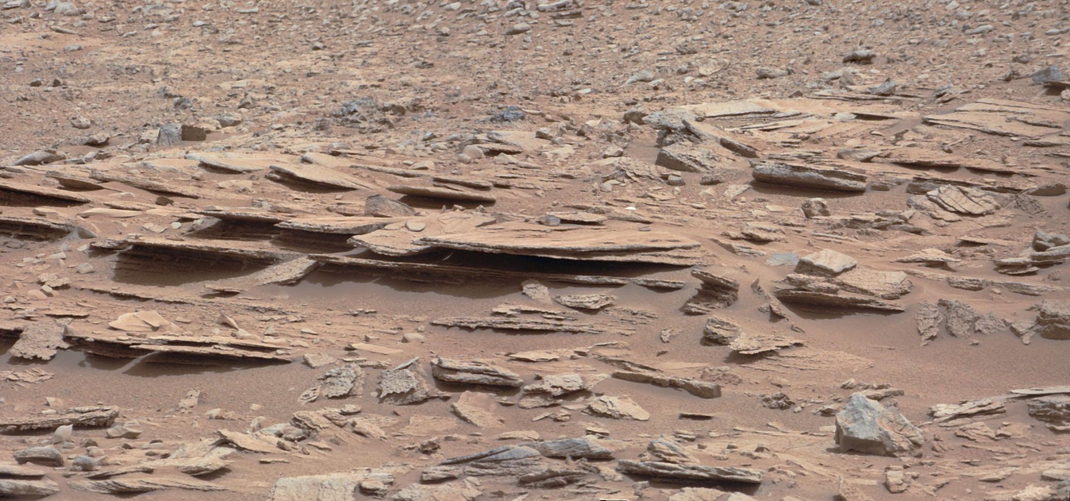 Vue d’un affleurement rocheux localisé sur le site de Glenelg sur la planète Mars