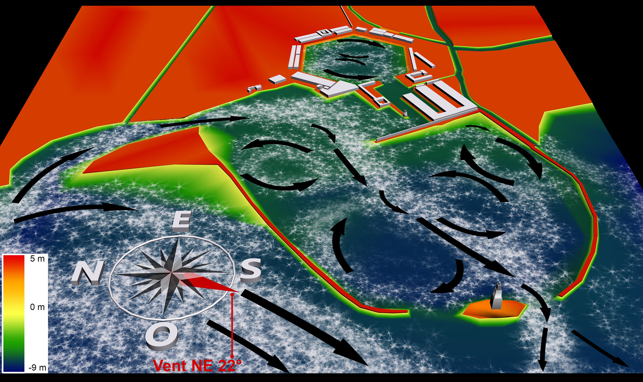 Modélisation des bassins portuaires de Portus. Vents d'hiver