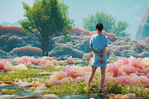 ©Gremlin / iStock.com paysage virtuel de montagnes et de végétation aux couleurs acidulées