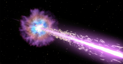 Vue d'artiste du jet de particule à l'origine du sursaut gamma GRB 221009 A
