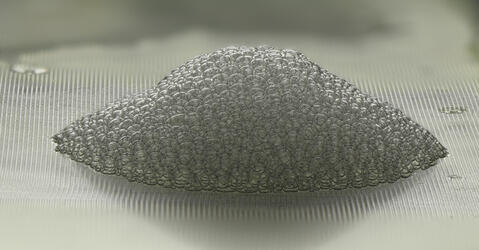 Mousse déposée sur une surface constituée de plots cubiques d'une taille unitaire de 200 µm