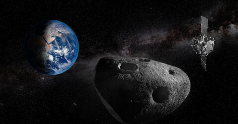 Illustration de la mission Ramsès qui partira en 2028 vers sa cible, l’astéroïde Apophis. © ESA-Science Office  
