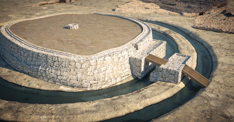 Image de synthèse d'une construction monumentale et circulaire