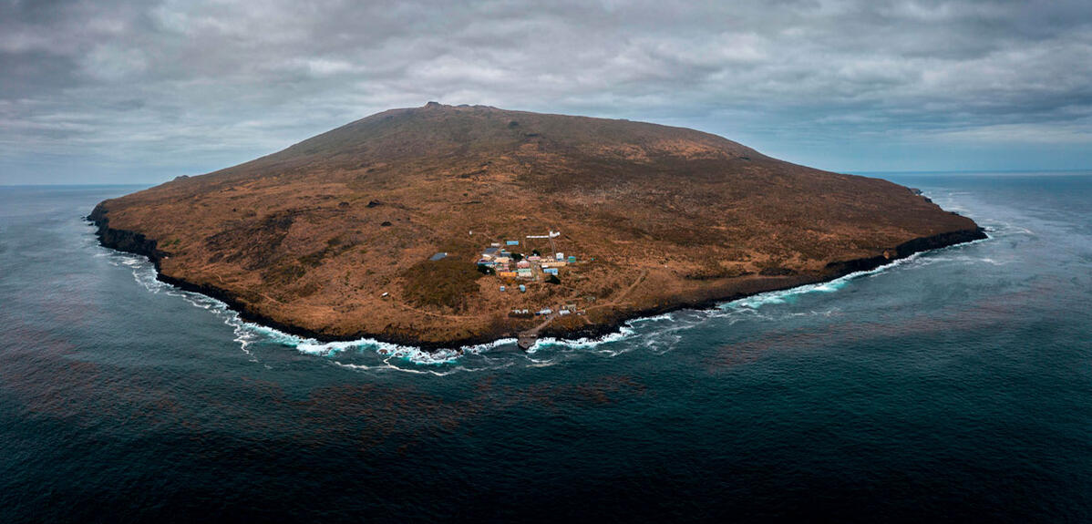 Vue aérienne de l’île australe Amsterdam le 31 décembre 2022. 