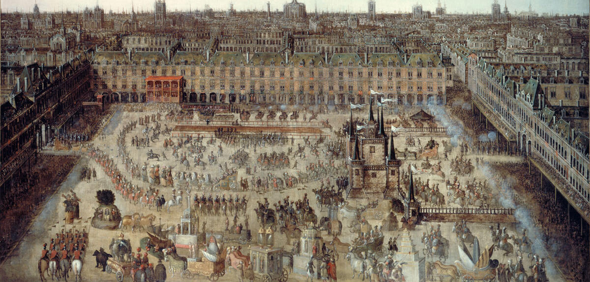 Peinture du mariage de Louis XIII et d’Anne d’Autriche sur la place Royale, à Paris.