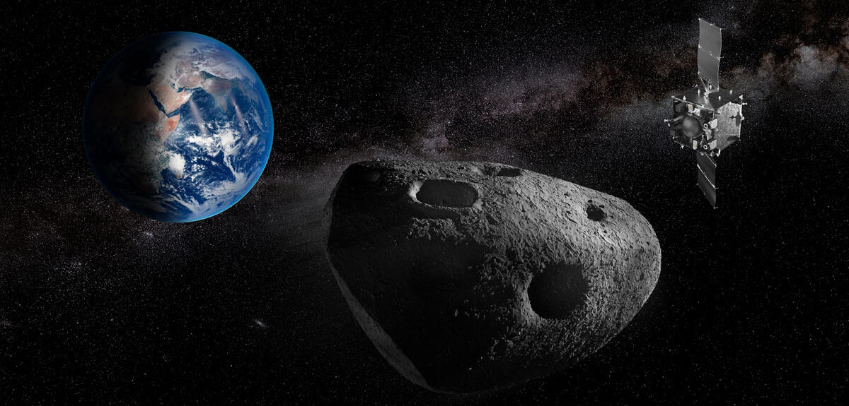 Illustration de la mission Ramsès qui partira en 2028 vers sa cible, l’astéroïde Apophis. © ESA-Science Office  