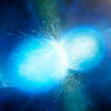 Vue d'artiste de la fusion de deux étoiles à neutrons